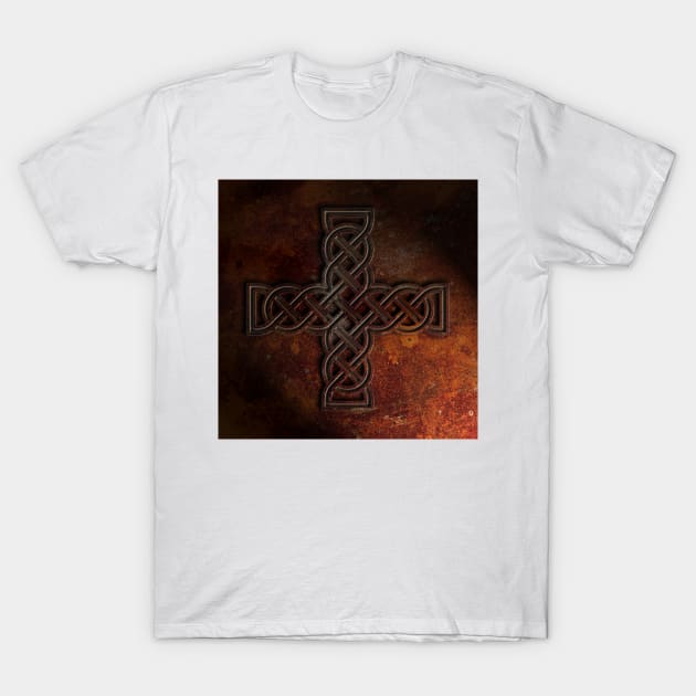 Celtic Knotwork Cross Rust Texture No 1 T-Shirt by learningcurveca